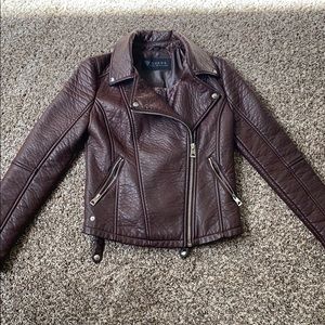 GUESS Burgundy Vegan/Faux Leather Moto Jacket